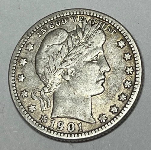 1901-O Barber Quarter Silver Nice Fine F Details Cleaned