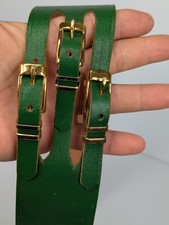 Women's Genuine Cowhide Green Leather Triple Gold Tone Buckle Belt Sz 30