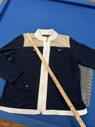 VETEMENTS Giacca weekend Susan Graver taglia XL blu navy bianco crema tasche full zip