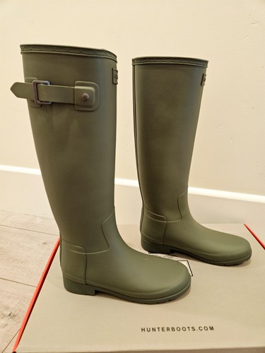 NEW HUNTER SIZE 6 WOMEN'S REFINED SLIM FIT RAIN BOOTS LICHEN GREEN - Picture 2 of 8
