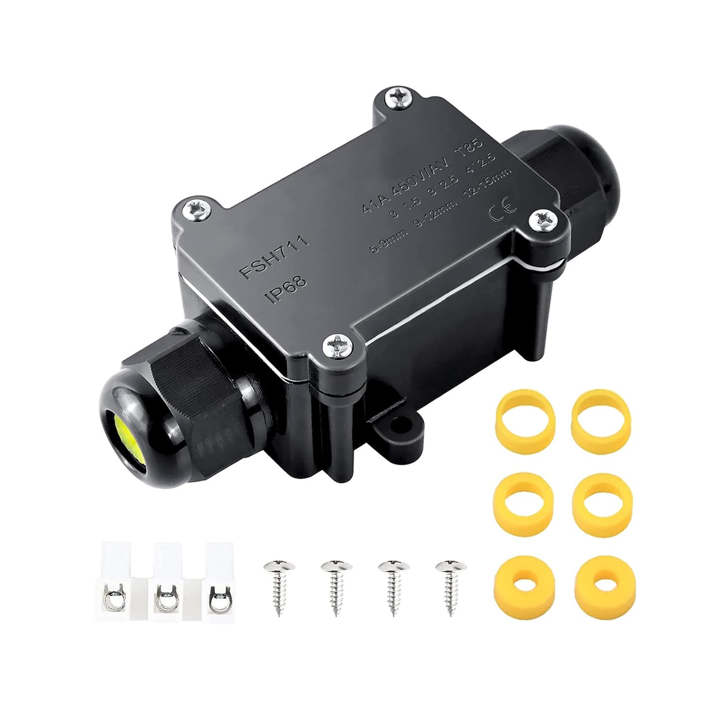 IP68 Waterproof Junction Box, 2-Way Outdoor Cable Connectors with 2 Cable M20 Gl