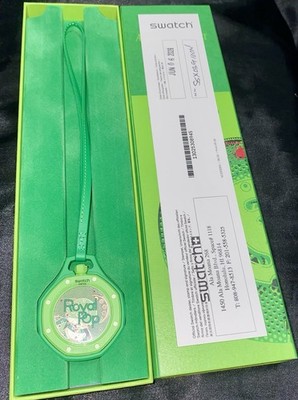 2 Swatch Royal Pop Green Eight Green Quartz 41mm Octagon Watch w/ Box Papers 