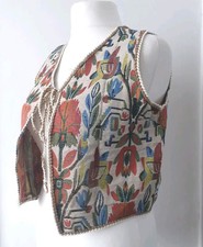 Vintage Tapestry Waistcoat Multicoloured Floral Tie Front Boho Cottagecore XL