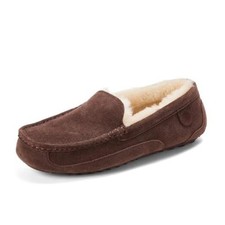 Men's Melbourne Genuine Shearling Moccasin Slippers, Memory 12 Wide Coffee