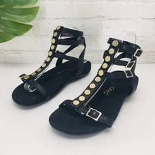 Vionic Sandals Womens Size 8 Black Leather Gladiator Strappy Flat Comfort Casual