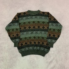 Vintage abstract knitted jumper Patterned Grandad knit sweater Men's XL