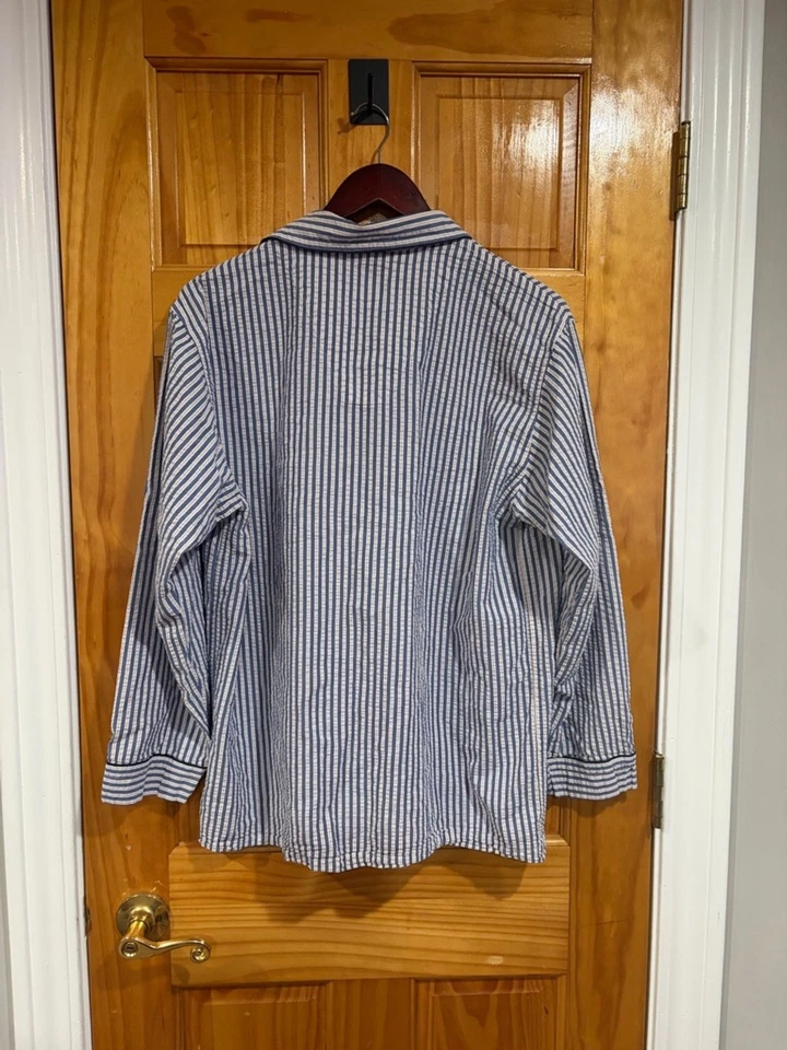 Conjunto de pijama Brooks Brothers masculino 100% algodão listrado clássico tamanho M azul branco - Imagem 4 de 4