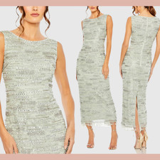 NWT MAC DUGGAL [ 6 ] 93834 Sleeveless Crystal Fringe Column Dress Sage S1775