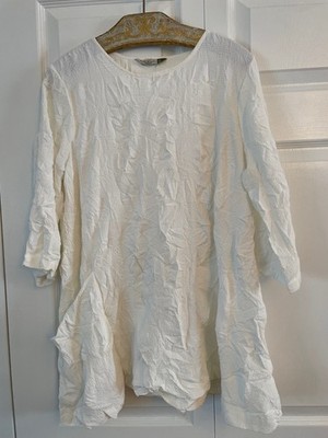 CHALET Et Ceci Ezra Ivory Embossed Crushed 3/4 Sleeve Top Tunic Size XS
