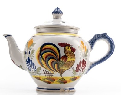 USED CHIPS QuiMPER HB HENRiOT Tea Pot Le Coq Ancient Rooster 6x9'' French Faience