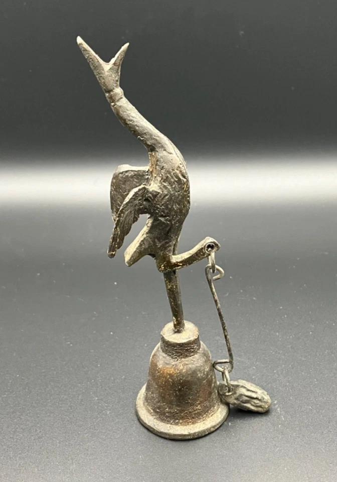 Vintage Bronze Crane Desk Bell /Heron Hand Bell - 14cms tall - Image 1 of 4