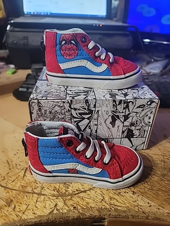 Vans X MARVEL Talla 5.5T SPIDER-MAN SK8-HI CREMALLERA ROJO AZUL Zapatos para niños pequeños Foto 4 de 4
