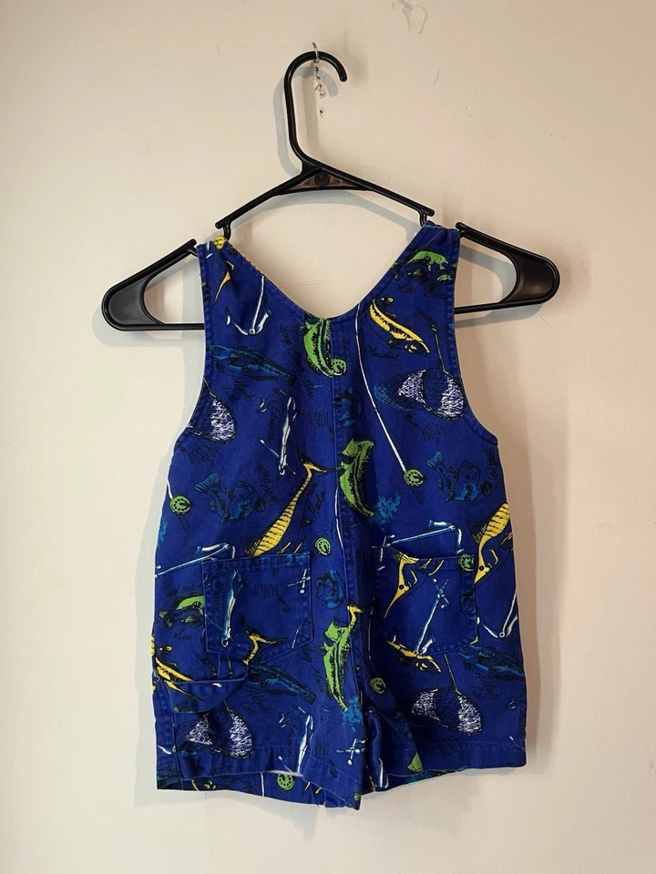 Just Friends vintage blue green fish overalls 100% cotton toddler boys Shorts 3T - Image 4 of 4