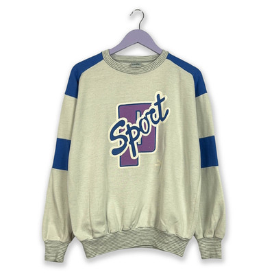 Puma Sport Sweatshirt weiß-blau Rundhals 90er Jahre - Größe M Herren