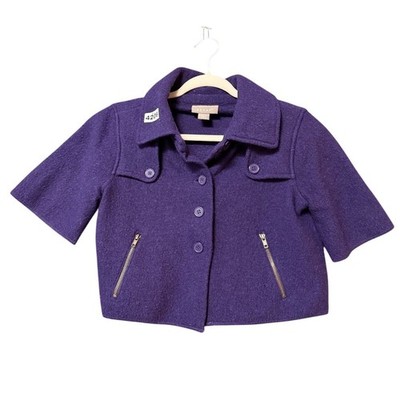 Kenar Wool Cropped woman's Jacket Purple Short Sleeves & Zipper Pockets Size S