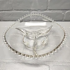 Vintage Imperial Glass Candlewick Large 3-Section Footed Serving Bowl