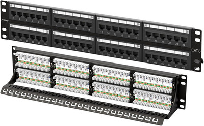 48-Port Cat6 Patch Panel, 2U 19'' Rackmount or Wall Mount RJ45 Ethernet Patch Pan