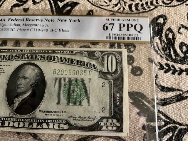 $10 1934A Federal Reserve Note New York Fr. 2006-B PCGS 67 PPQ Superb Gem Uncir - Image 2 of 4
