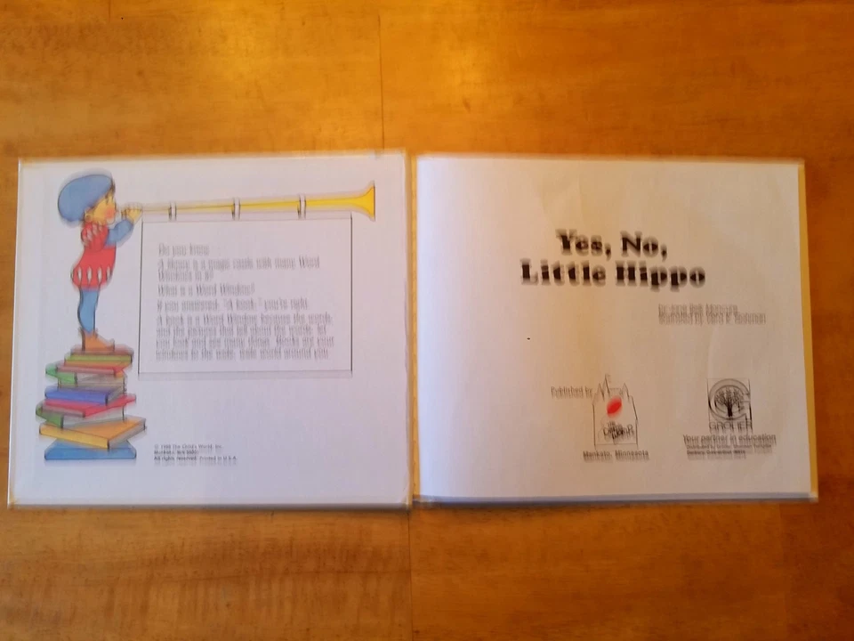 Yes, No, Little Hippo by Jane Belk Moncure (1988 Hardcover) Childs World Moncure - Image 2 of 4