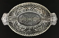 Anchor Hocking Relish Dish Divided Oval Thousand Line Stars Bars Pressed Glass