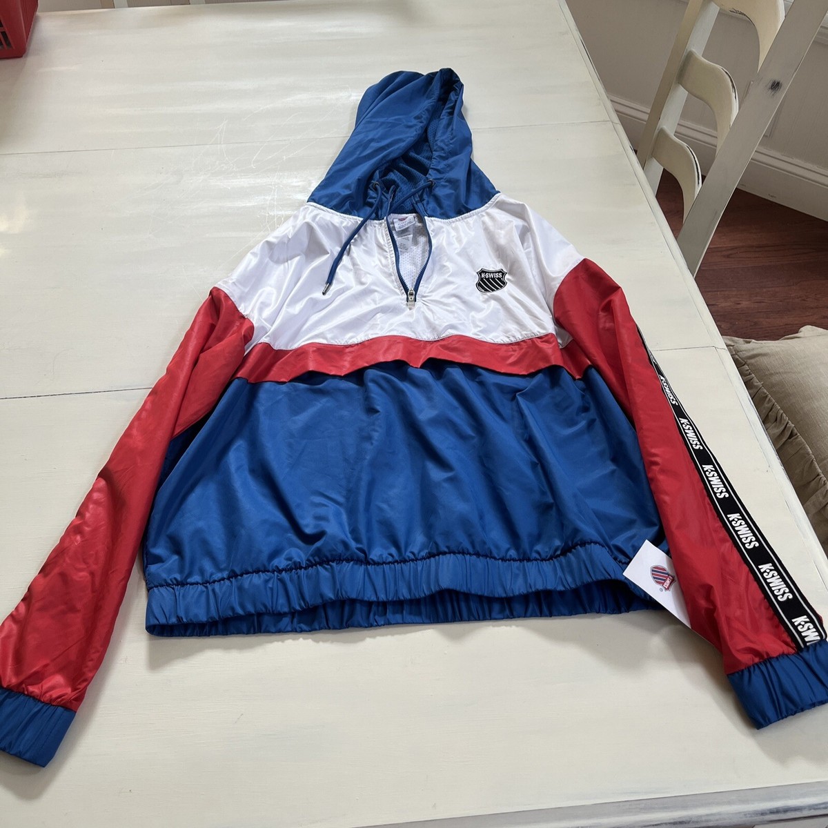 K-Swiss Unisex XL Tennis Windbreaker Jacket Red White Blue Hooded