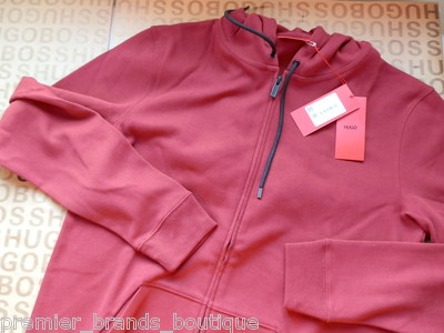 New Hugo Boss Mens Red Designer Hooded Hoodie Cardigan Knitwear