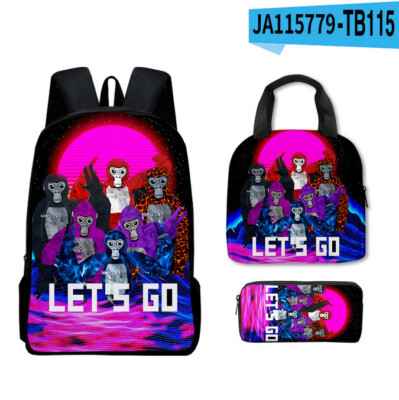 Gorilla Family Backpack Set For Kids School Book Bags With Lunch Box