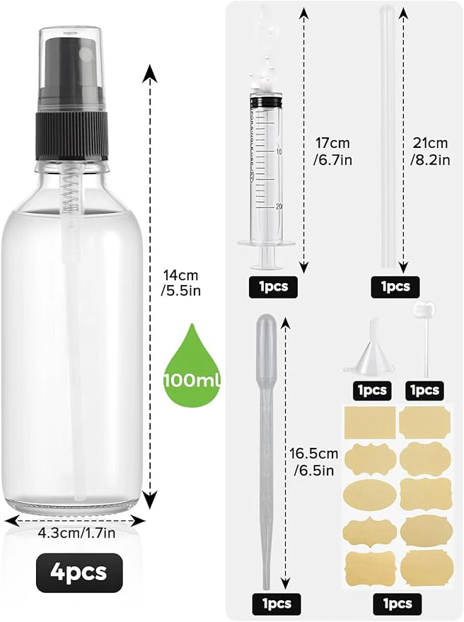 6 x 50ml 100ml Sprühflaschen aus Glas Pumpspray Glasflasche Zerstäuber Sprühkopf - Bild 4 von 4