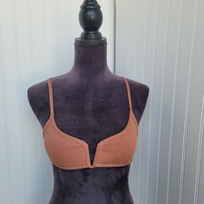 ZAFUL Forever Young Coffee Brown Ribbed Button Bikini Swim Top Cut Off Sz 4