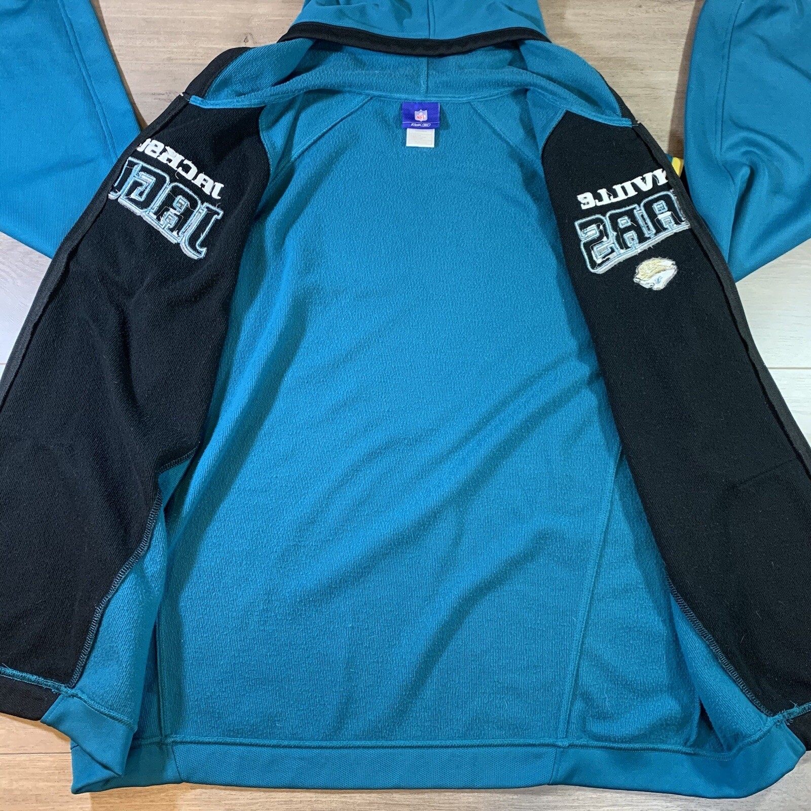 Jacksonville Jaguars Reebok NFL Full Zip Hooded Jacket Hoodie Rare Size XL Blue thumbnail 4