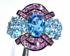 Transparent Oval  Round Cut Aquamarine  Violet Purple Amethyst 27.51TCW Ring