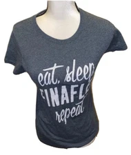Gildans Women’s Heavy Cotton Gray T-Shirt Small “Eat Sleep Finaflex Repeat”
