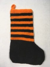 13" Black and Orange Christmas holiday Decor Crochet Stocking Hand Made New