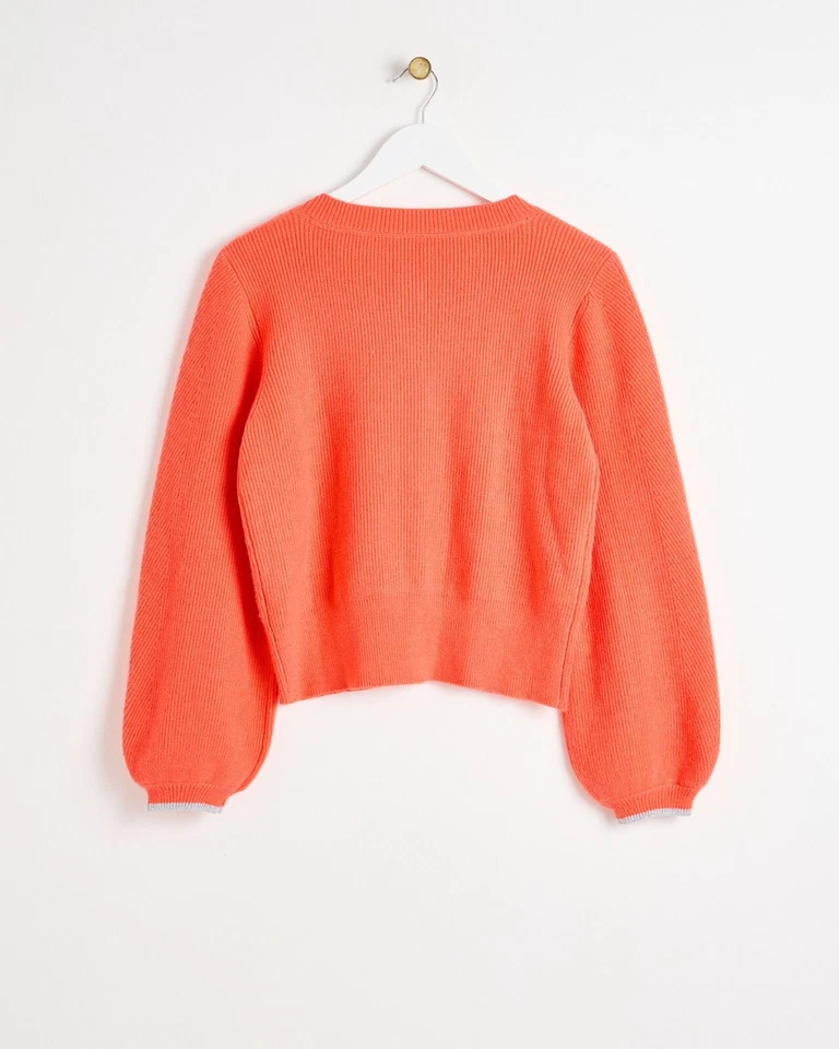 BNWT: Coral Orange Balloon Sleeve Knitted Cardigan from Oliver Bonas: Size:18 - Image 3 of 4