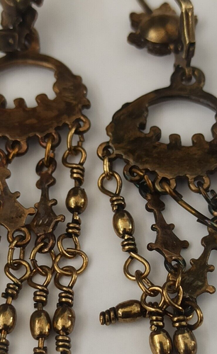Michal Negrin Earrings Waterfall Chandelier Ethnic Crystals Brown Blue Romantic - Picture 14 of 14