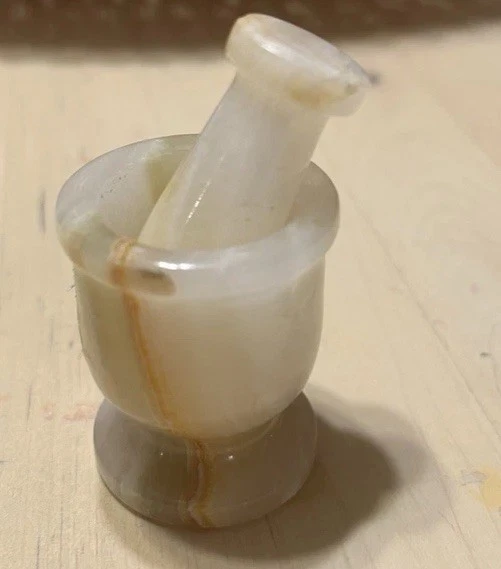 Natural Alabaster Stone Mortar And Pestle Set- Petite, Beautiful And Heavy