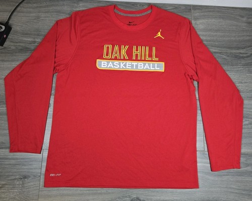 Camisa de baloncesto Oak Hill para hombre XL roja Nike Dri Fit manga larga Jumpman 2015 - Imagen 2 de 15