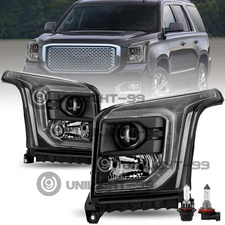 For 2015-2020 GMC Yukon Halogen w/ LED DRL Projector Black Clear Headlights L+R