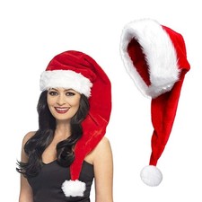 Long Santa Hats Velvet Christmas Comfort Inside Fluffy Brim Unisex Adults