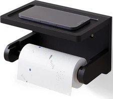 Toilet Paper Holder with Phone Shelf,Bamboo Wall Mounted Tissue 1 PC, Black 