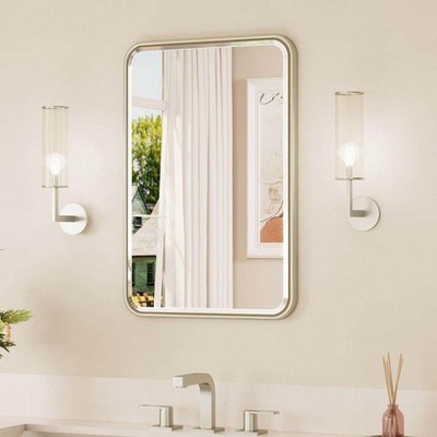 KeonJinn 16x24 Beveled Edge Rectangular Framed Bathroom Mirror Brushed Nickel