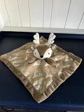 Levtex Baby Deer Buck Reindeer Lovey Security Blanket Brown Tan Plush 11” EUC