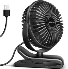 Small Clip On Fan 3 Speeds USB Plug In with Sturdy Clamp for Office Dorm Quiet