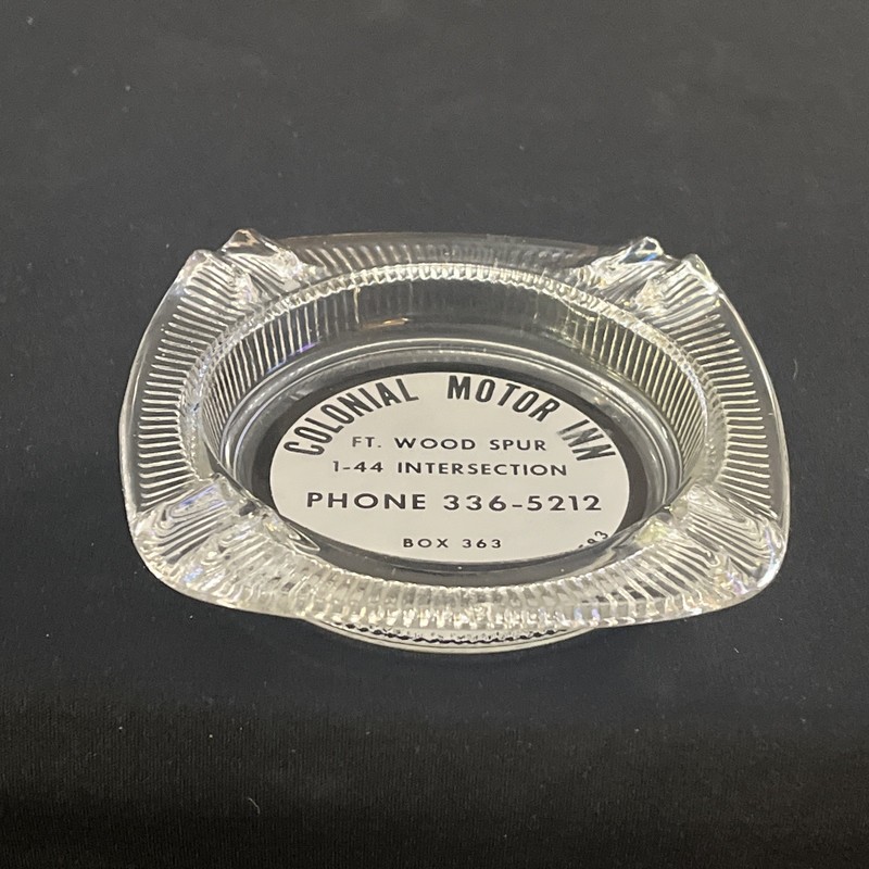 Ribbed Glass 4-1/4” Vintage Square Ashtray “Colonial Motor Inn Waynesvile, Mo”