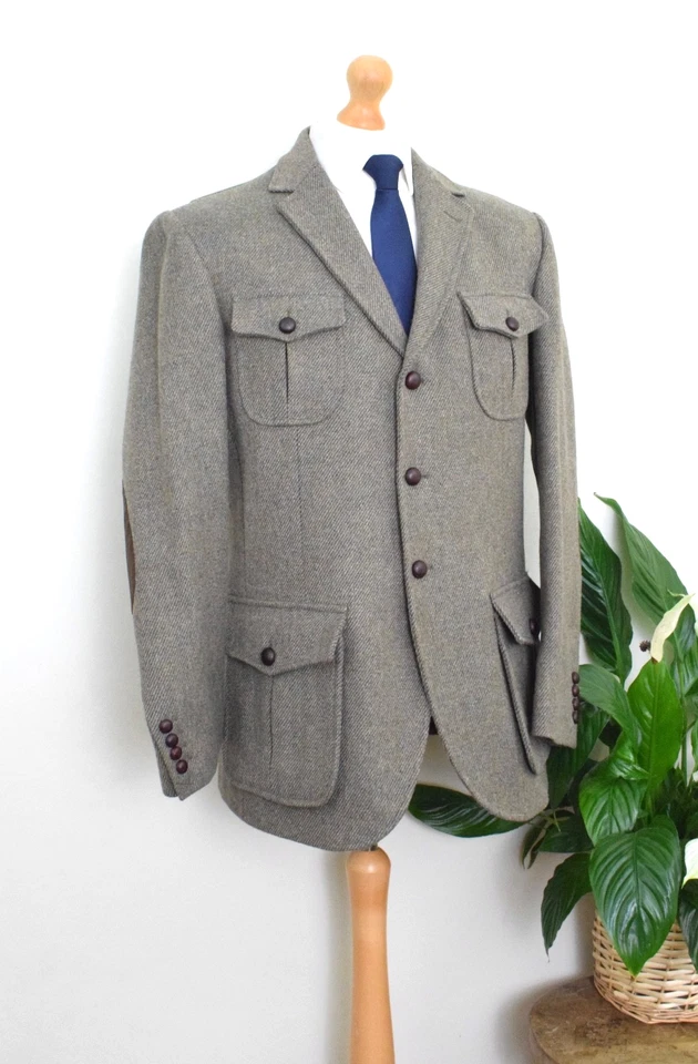 New HACKETT x FOX BROTHERS Olive Tweed Field Jacket Size 44L/54L XL Long Suede - Image 4 of 4