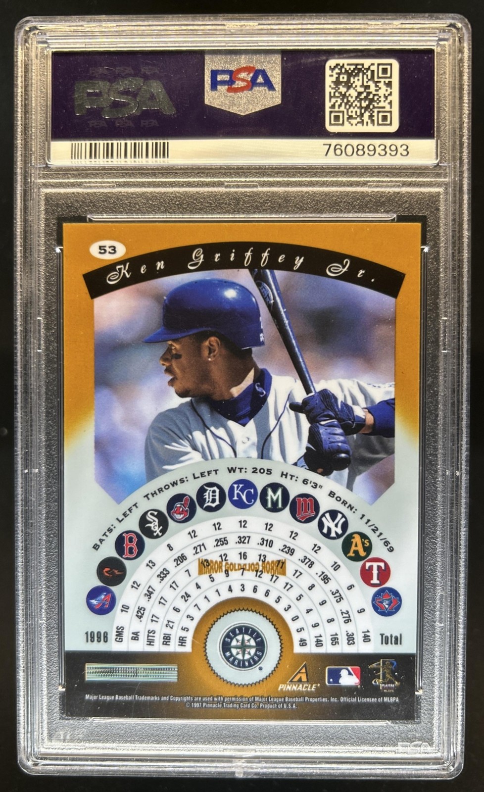 1997 Pinnacle Certified Ken Griffey Jr. Mirror Gold #53 Mariners PSA 9 view 2