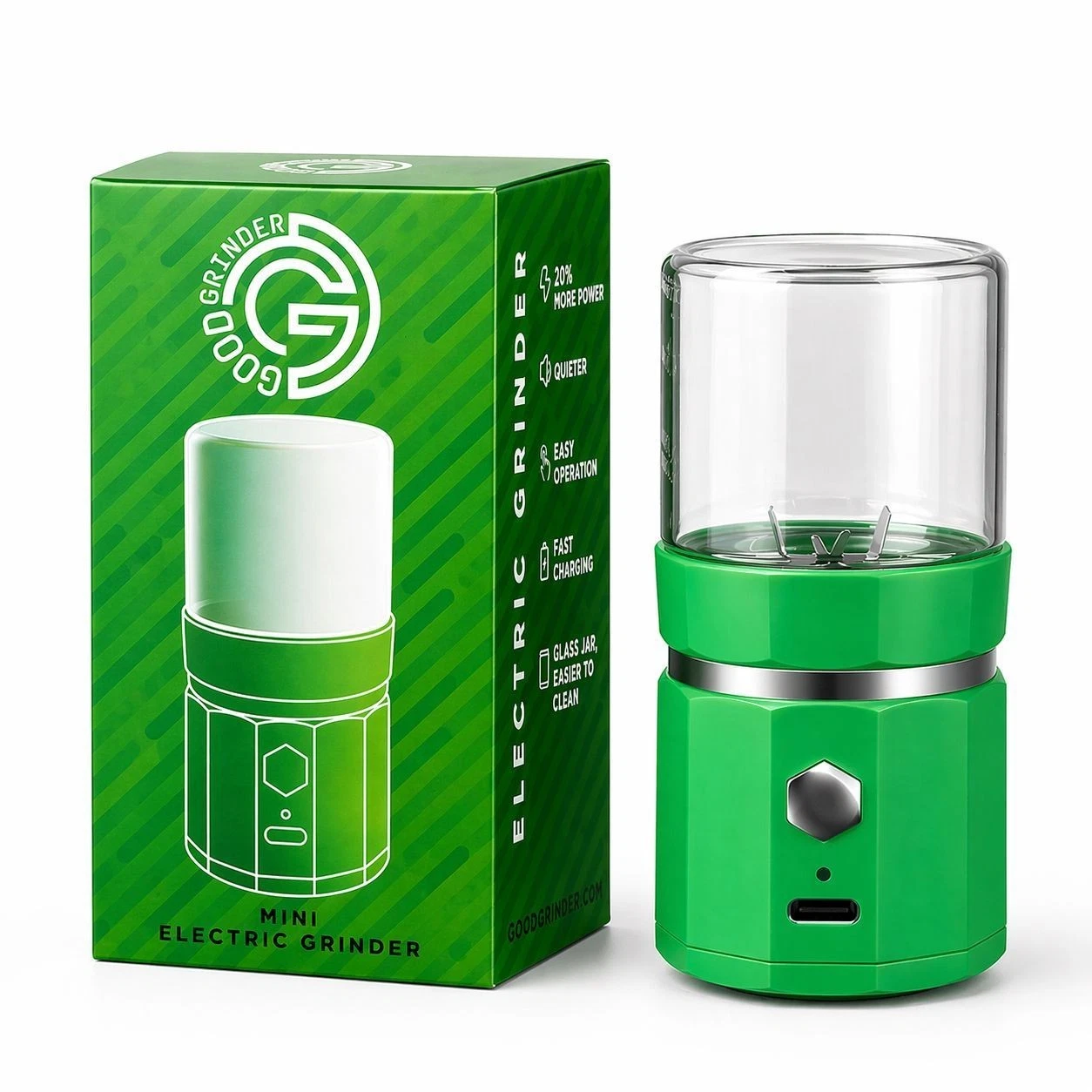 Electric Herbal Spice Grinder Portable USB Rechargeable Grinder with Glass Jar