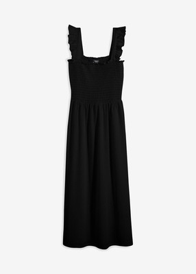 Jerseykleid mit Smok-Detail Gr. 44/46 Schwarz Casual-Kleid Maxi-Dress Neu