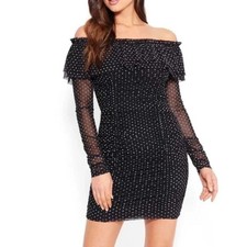 Bebe Black Polka Dot Off The Shoulder Dress Size Small