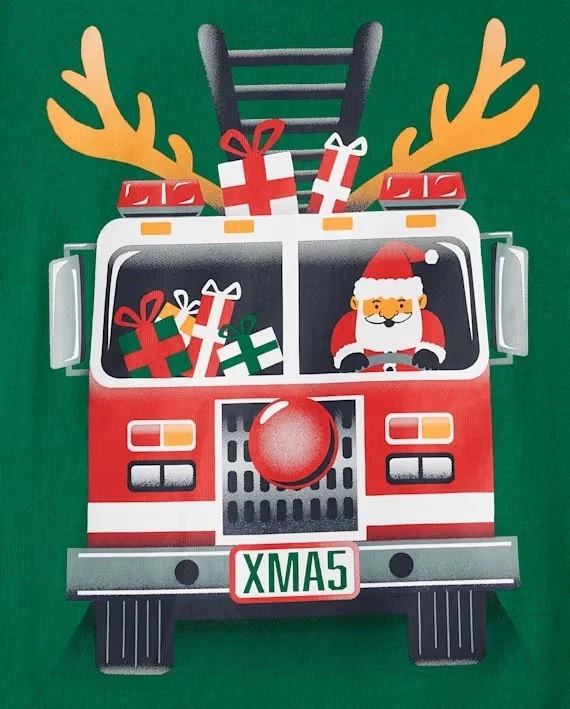 New Green TCP The Children's Place Christmas Fire Truck Tee Shirt Size 4T NWT - Image 2 of 2